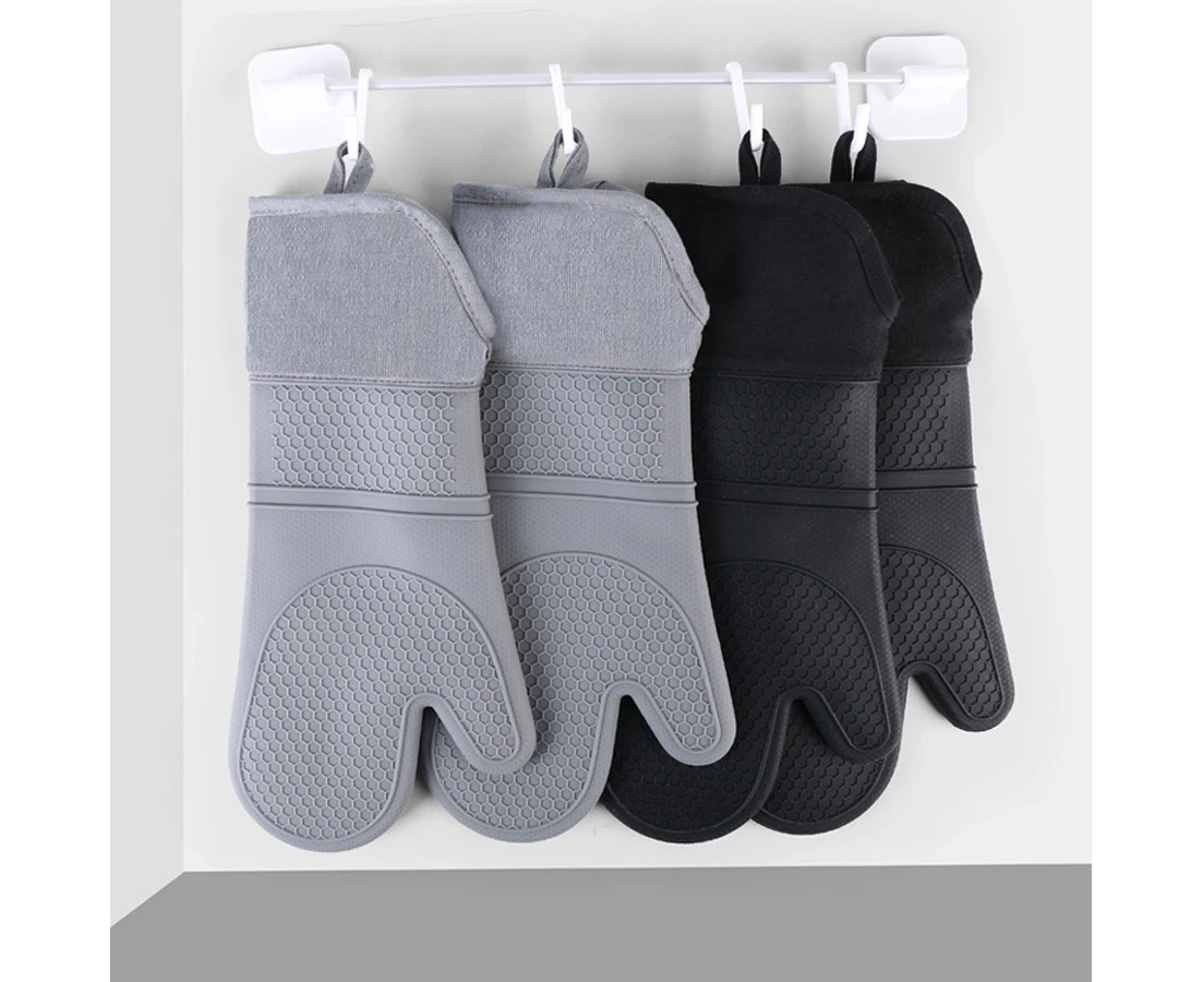 Premium Oven Mitts and Oven Gloves,Silicone,Extremely Heat Resistant Kitchen Gloves for Cooking,Baking,Grilling (Black)-