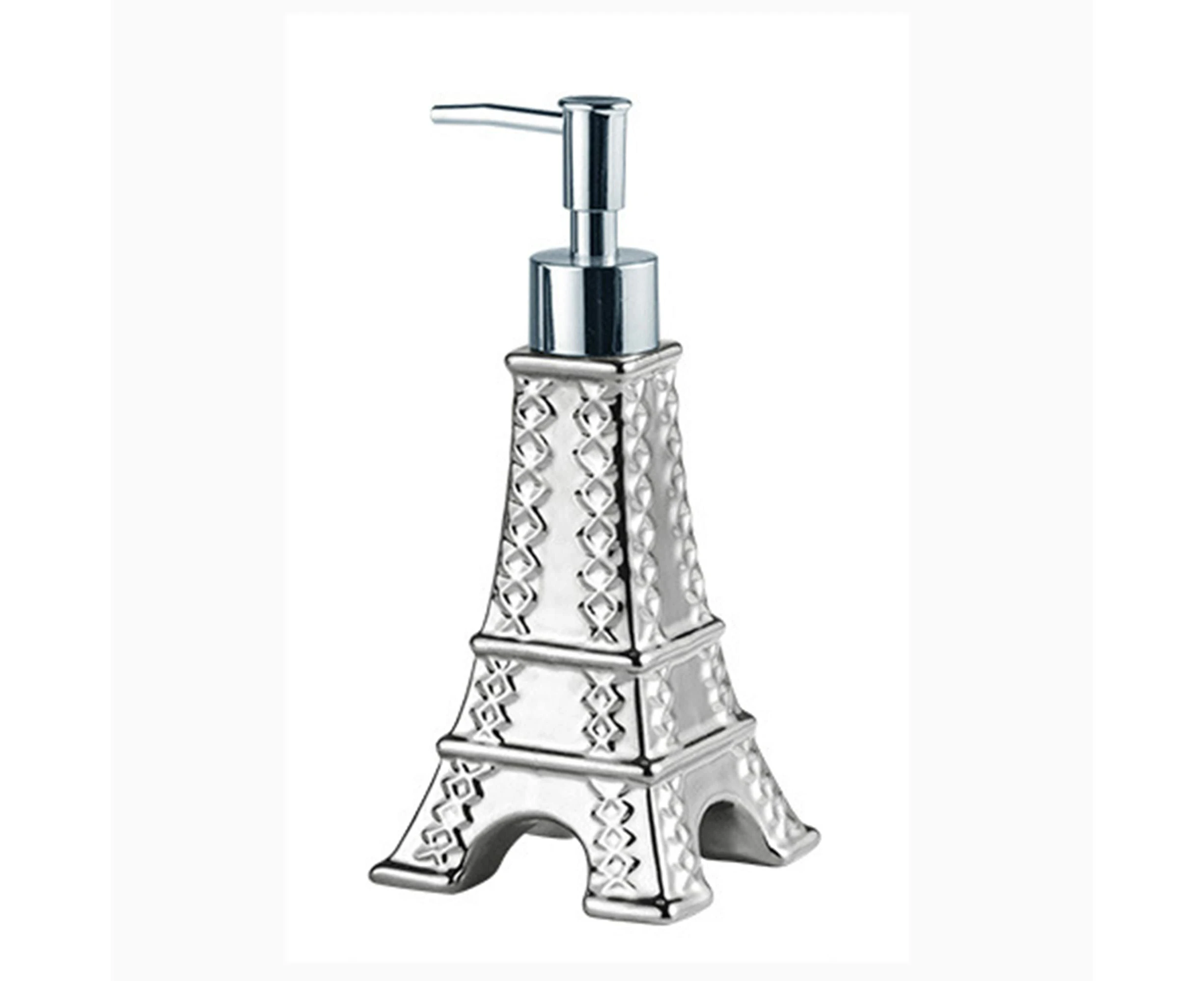 European Paris Eiffel Tower Decor Ceramic Hand Lotion Dispenser Soap Dish Pump - Embossed Lattice Perfume Bathroom Bottle for Kitchen Sink