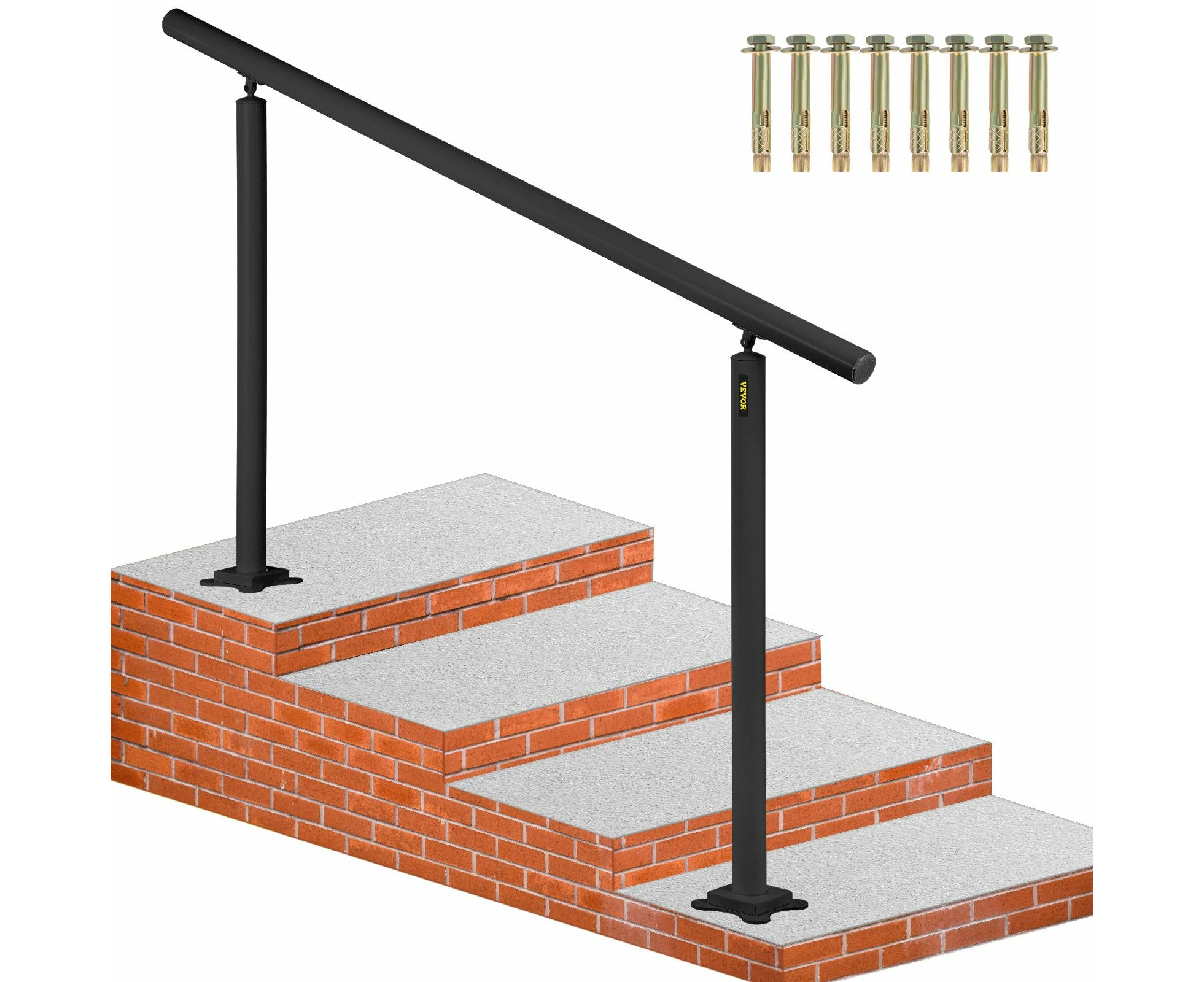 VEVOR Handrail for Outdoor Steps Aluminum Stair Handrail Fit 0-5 Steps w/ Installation