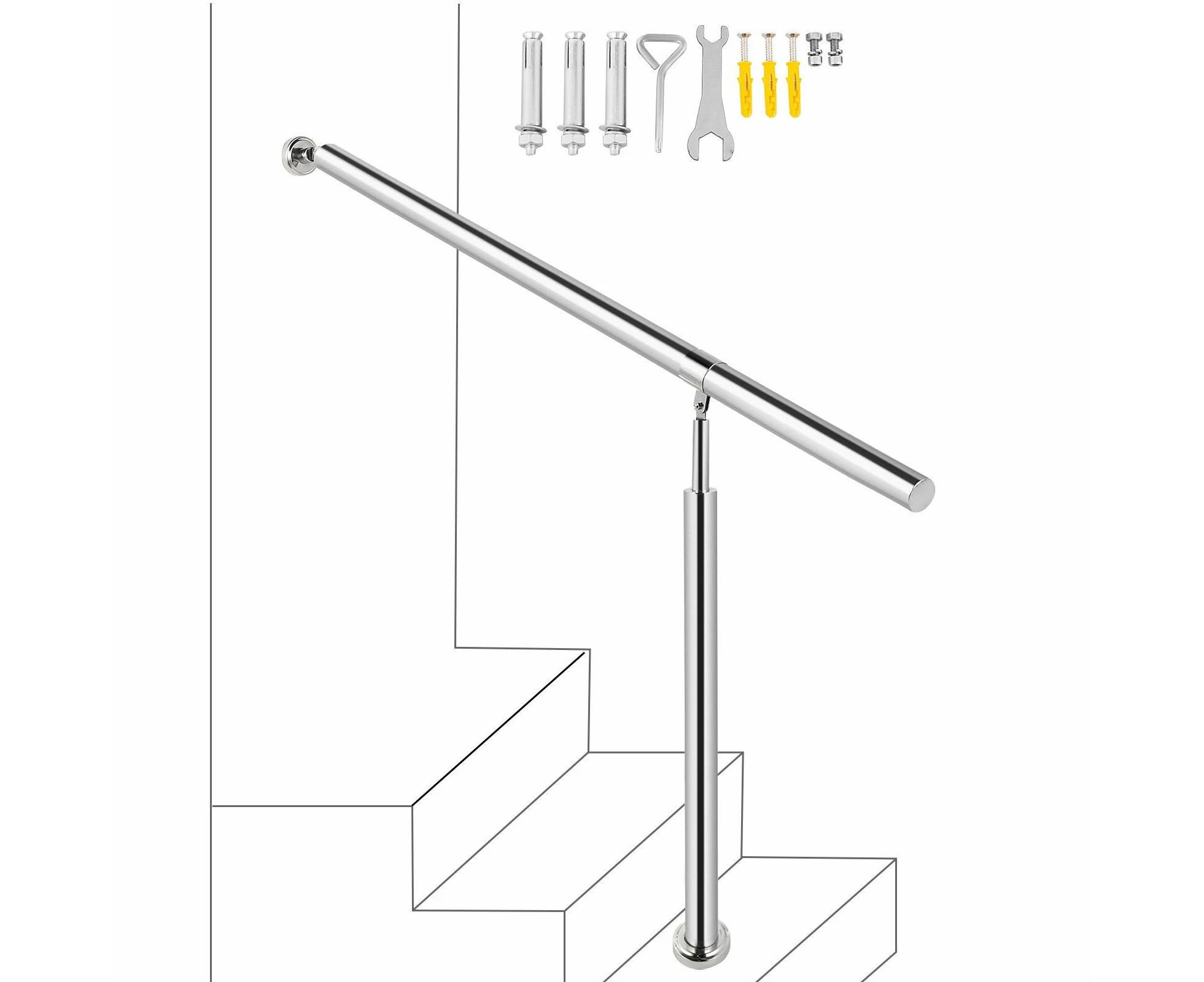 VEVOR Step Handrail Stainless Steel Stair Railing for In-and Outdoor Use Metal Hand