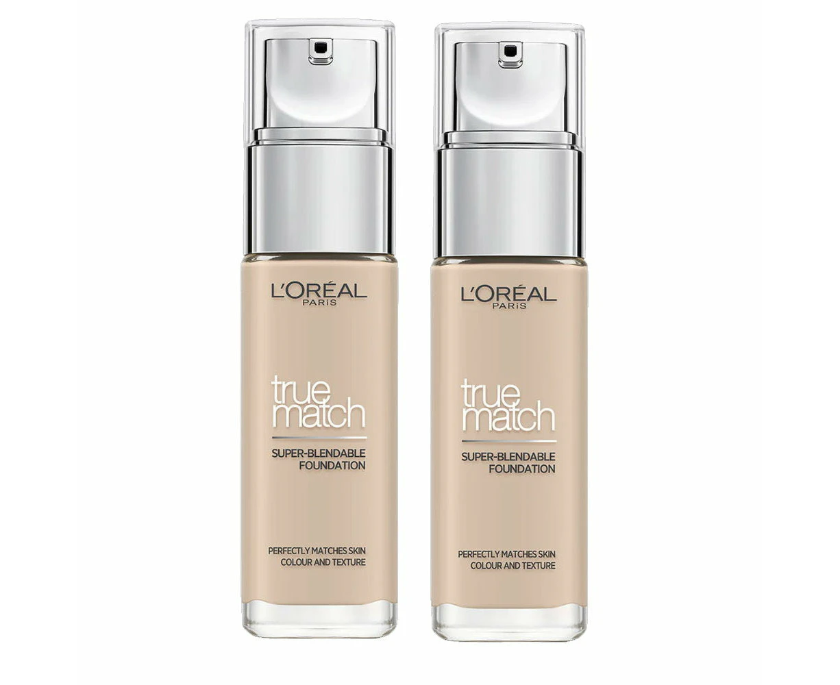 2x L'Oreal Paris True Match Super Blendable Liquid Foundation 30ml 1C Rose Ivory