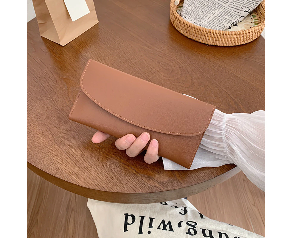 Ultra Slim Thin Pu Leather Women Wallet RFID Blocking Credit Card Holder Bifold Long Ladies Billfold-Dark Brown