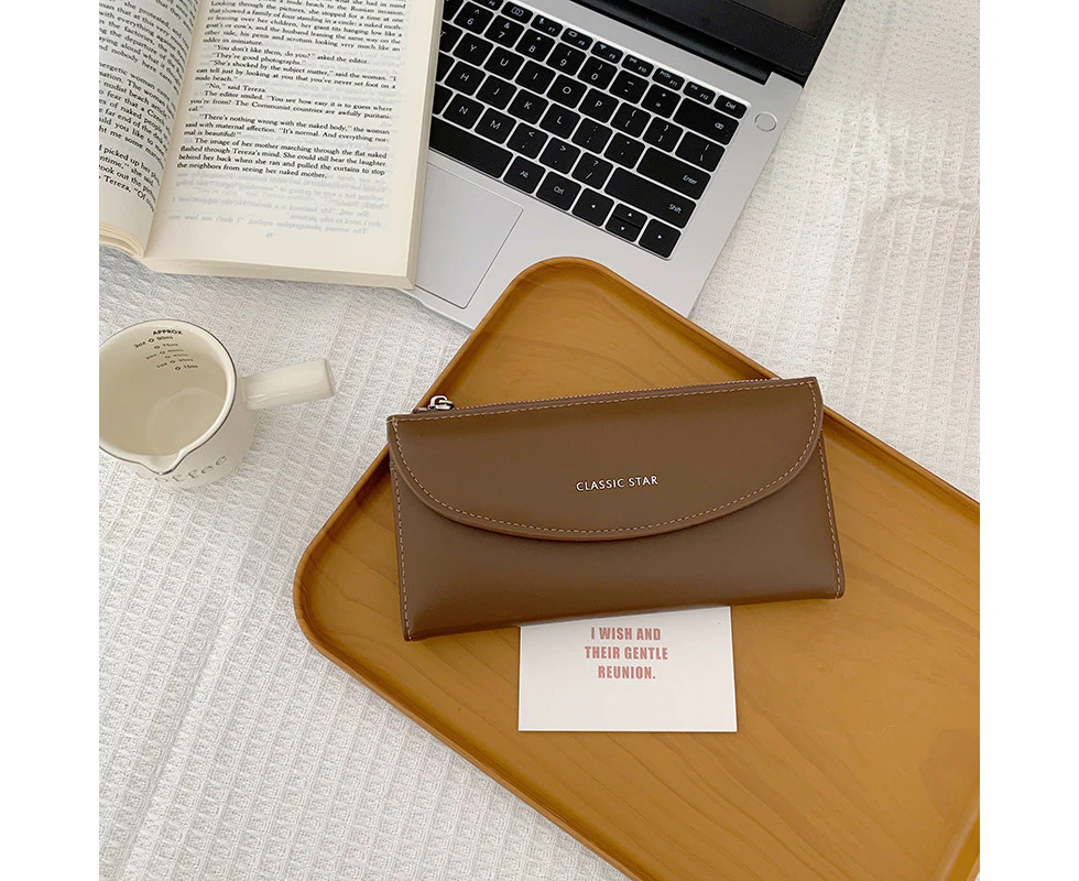 Womens Wallet Cute Elegant Long Slim Card Holder Case Minimalist Coin Purse-Coffee