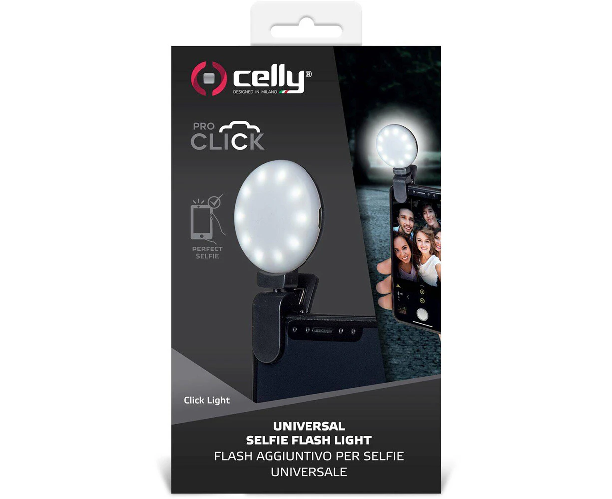 Celly Click Universal Phone Accessory Clip On Selfie Light w/ 3 Tones Black