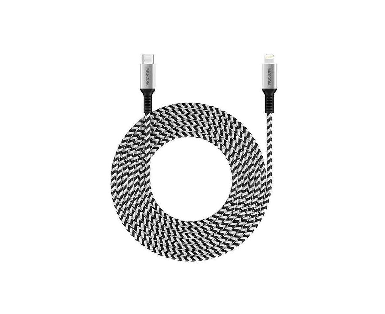 Microdia ExeCable Tweed PD60W USB-C to 8-Pin Charging Cable Cord 1.3m Zebra