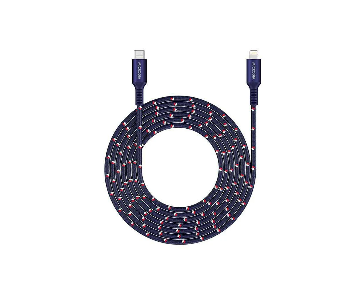 Microdia ExeCable Tweed PD60W USB-C to 8-Pin Charging Cable Cord 2.6m Navy