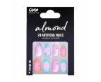 24 Pack Artificial Nails with Adhesive, Almond Shape, Aura Gems - OXX Cosmetics