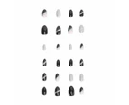 24 Pack Artificial Nails with Adhesive, Almond Shape, Black and Silver Glitter - OXX Cosmetics