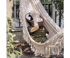 Boho Macrame Double Hammock Woven Tassels Canvas Beach Hanging Swing Bed Chair - Gray