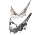 Boho Macrame Double Hammock Woven Tassels Canvas Beach Hanging Swing Bed Chair - Gray