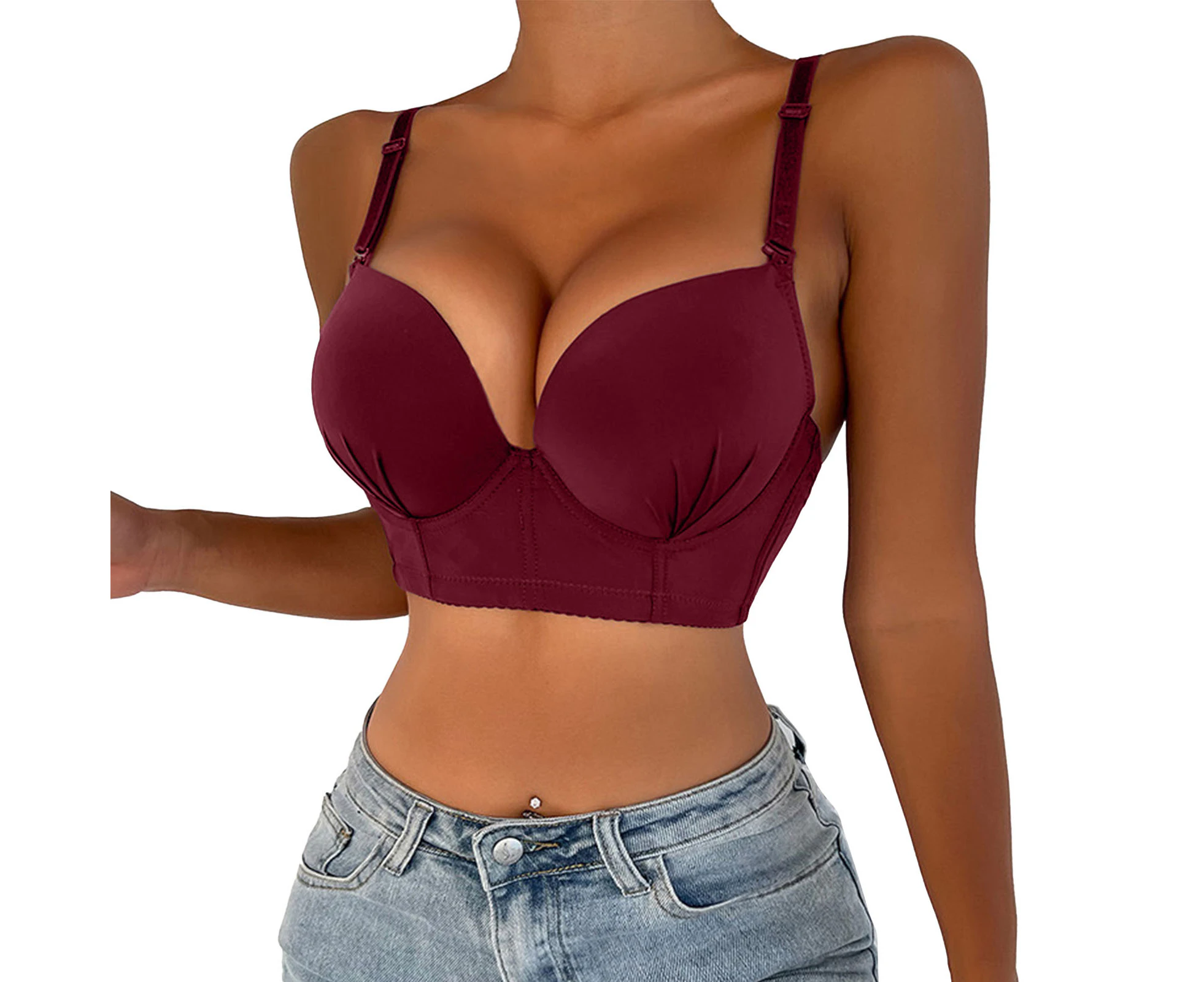 Women Underwire Bra Charming Adjustable Shoulder Straps Fitting Push Up Bra For Girls Wine Red 32B