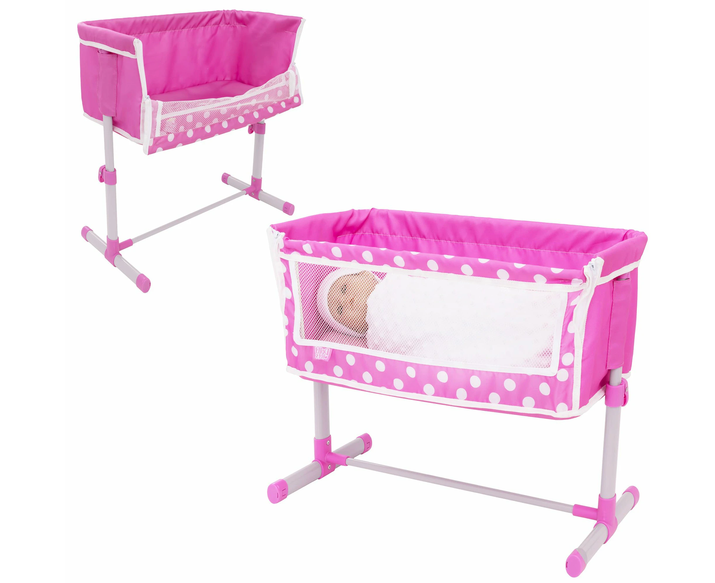 Dolly Tots Beside Me Bedside Cot | Pink Fold Down Bedside Crib Toy | Dolls Nursey Cot | Doll Accessory Toys | Dolls Nursery Pushchair & Pram Toys For Kids