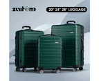 ZUNI 3PCS Luggage Suitcase Trolley Set Travel TSA Lock Storage Hard Case Green