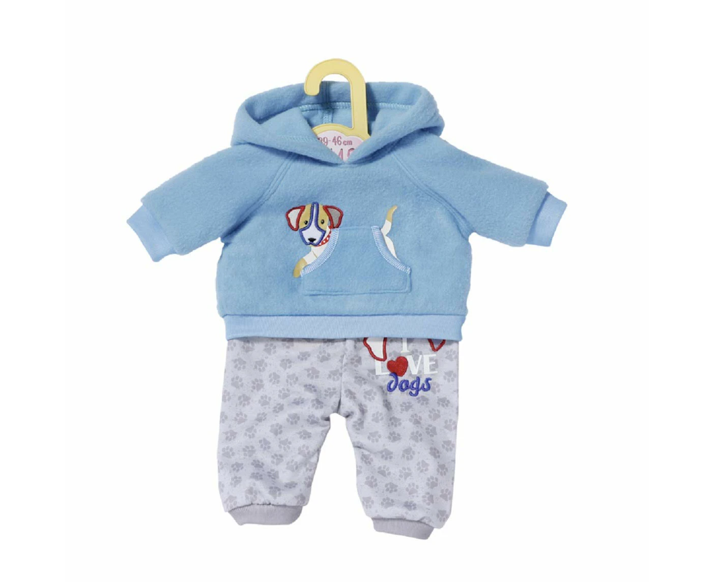 Dolly Moda 871324 Sport Outfit Blue 43 cm - Doll outfit with blue hoodie and grey trousers - Easy for Small Hands - Promotes Empathy & Social Skills - Suit