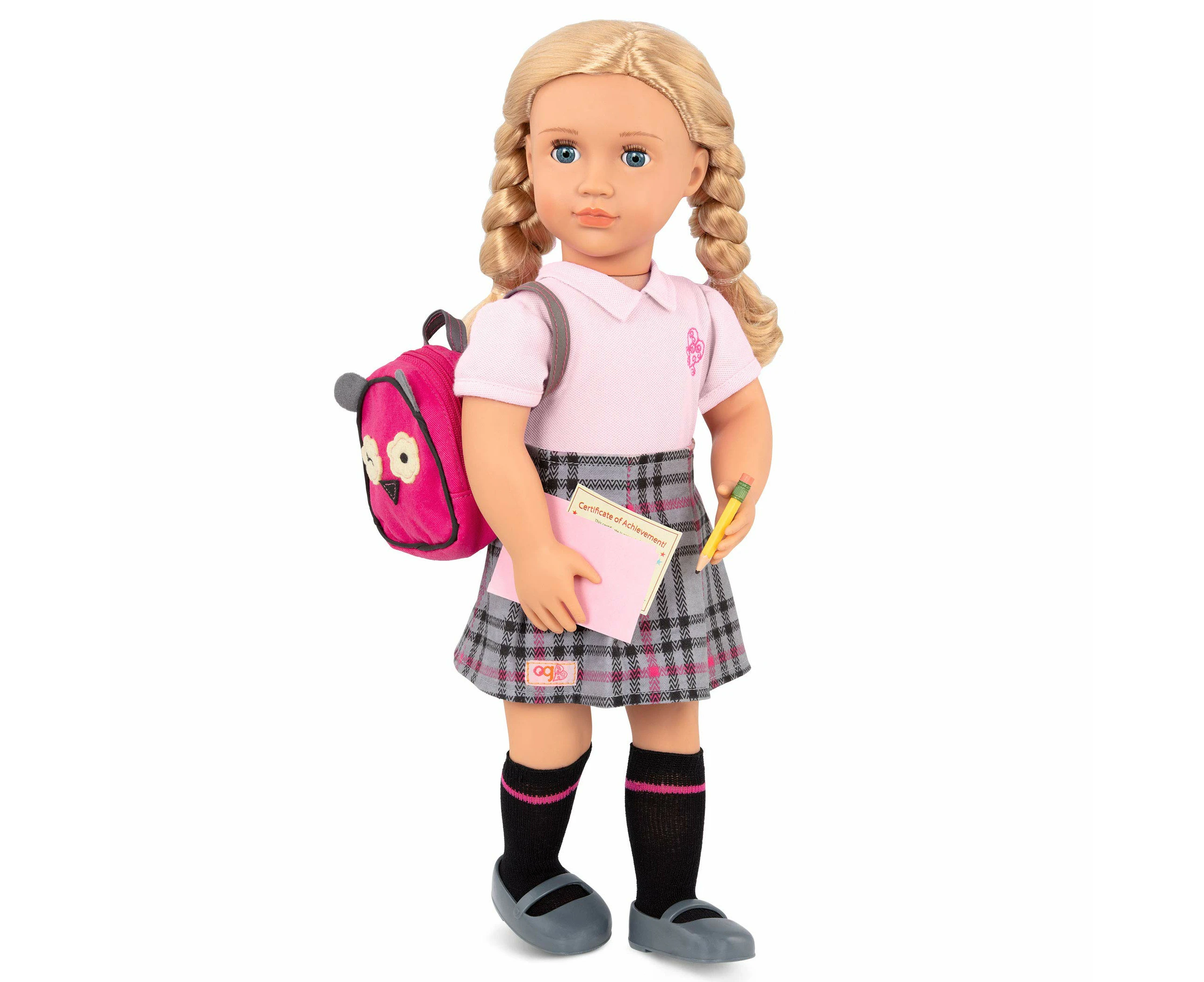 Our Generation Hally Doll – Soft 18-inch Fashion Doll with Holiday Clothing Accessories – Unique Grey-blue Eyes and Curly Blonde Hair