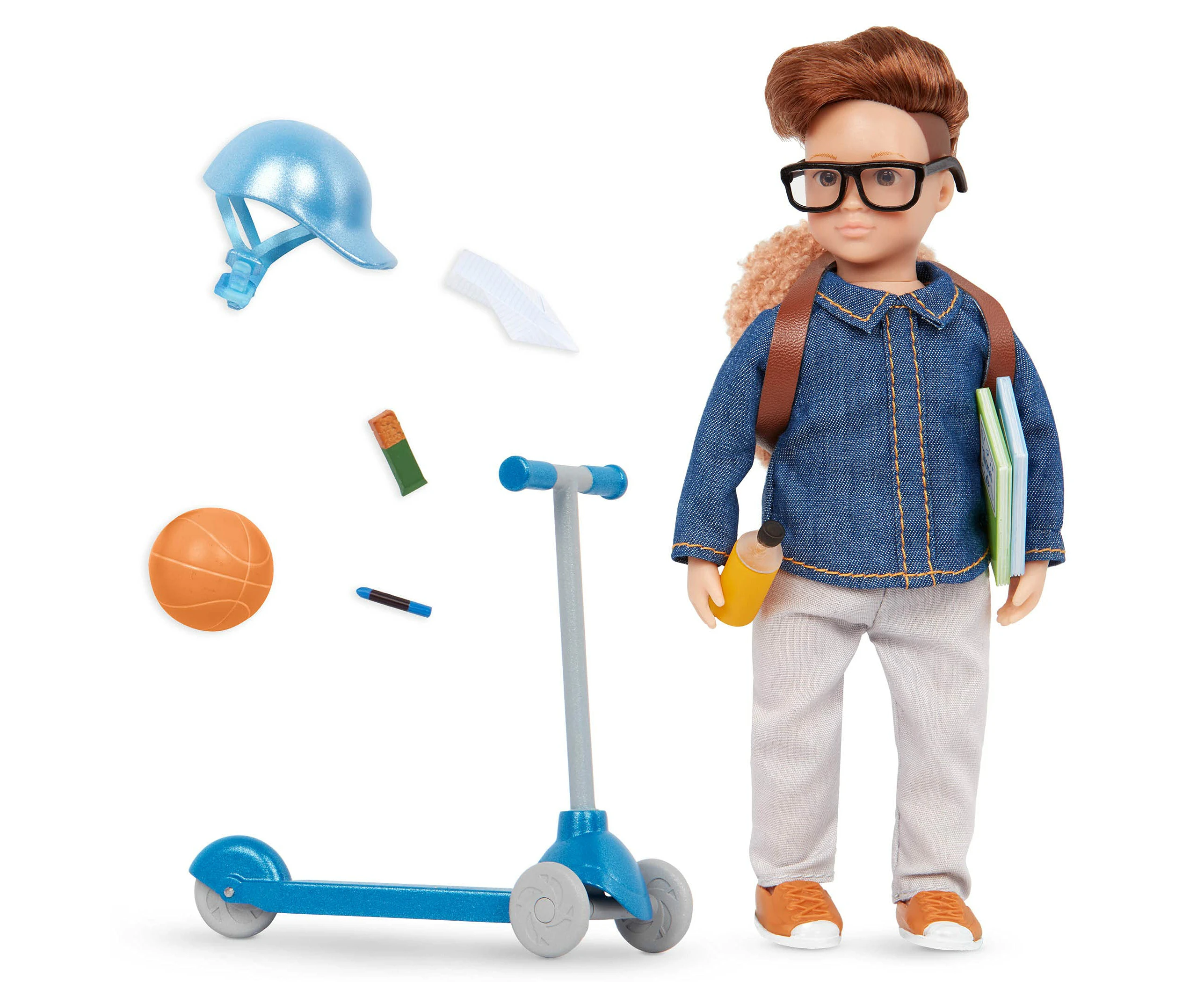 Lori 62243455269 Mini Boy Doll & Scooter Playset – 6-inch Doll with Vehicle & Accessories, Blue - Toy for Kids - Perfect Gift for children