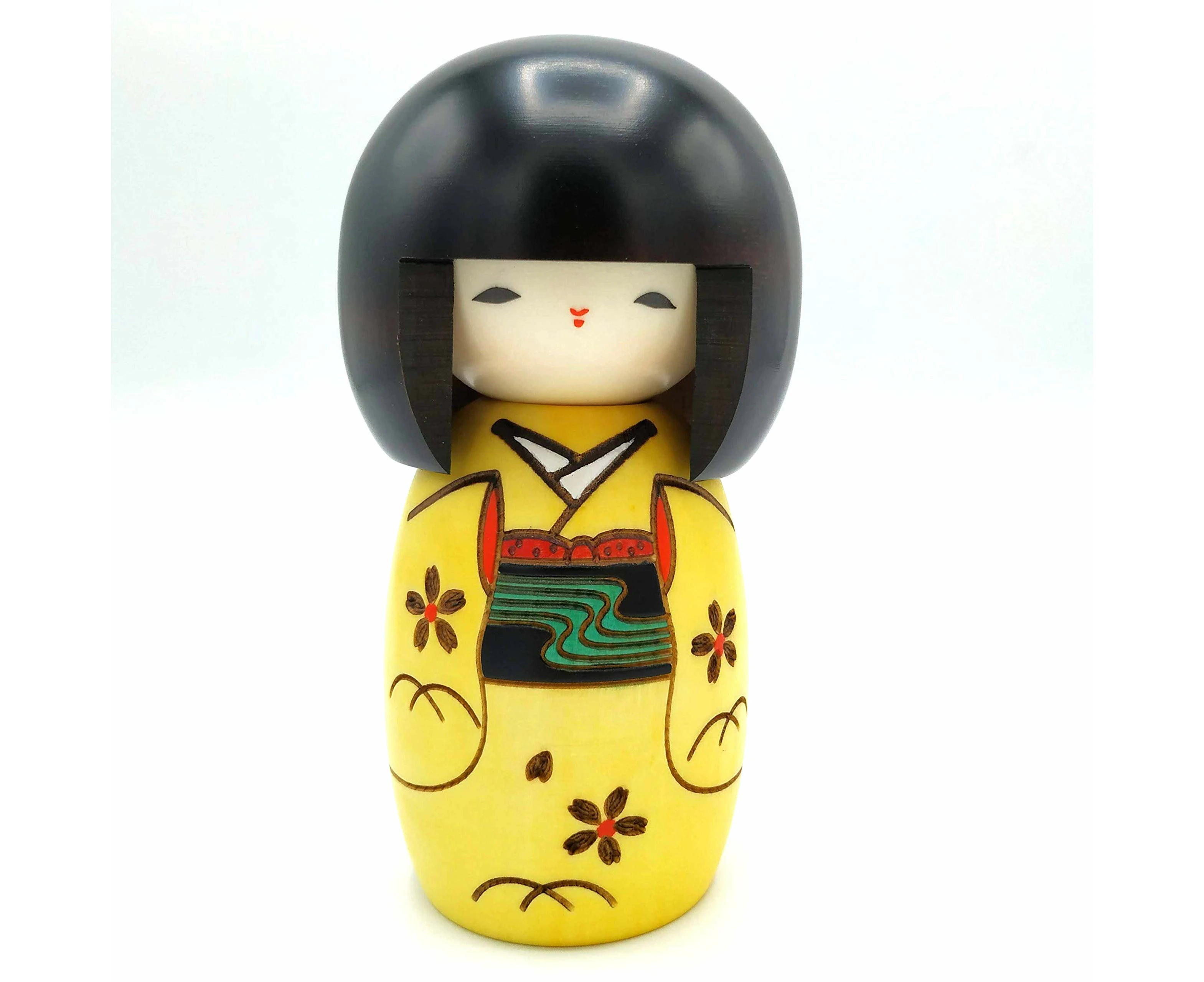 The Japanese Shop Yellow Happy Girl Authentic Wooden Kokeshi Doll - Fashion Dolls - Doll Clothes - Doll collection - Perfect Gift for Girls