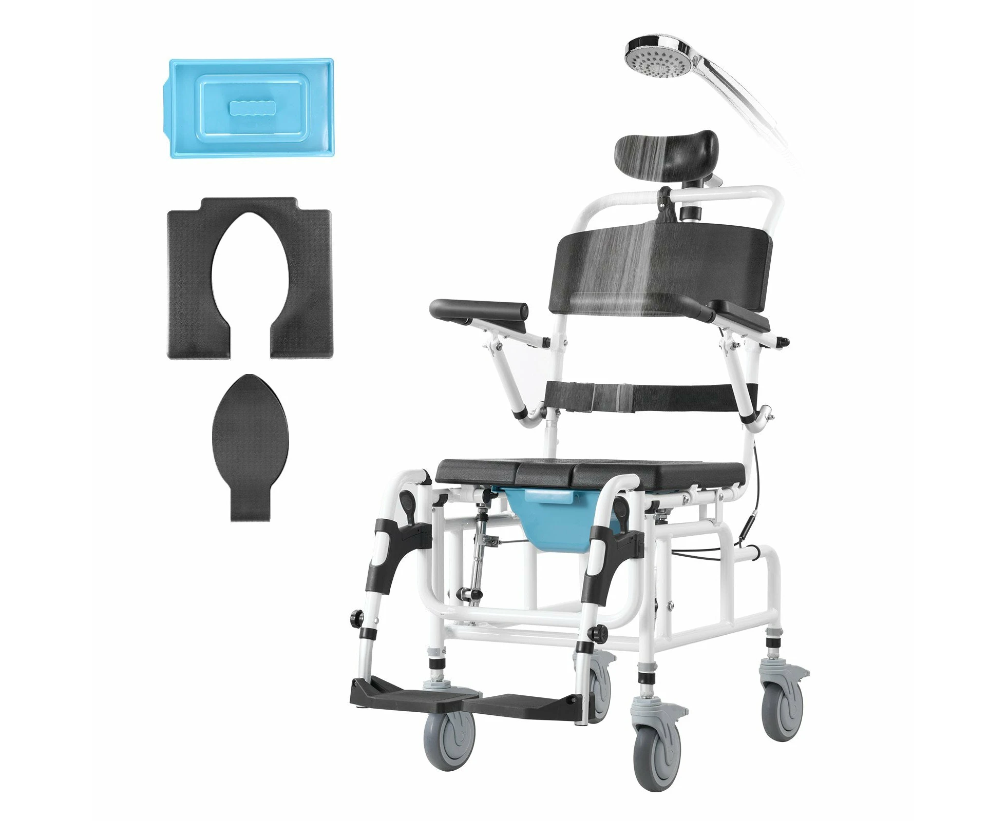 VEVOR Shower Wheelchair 17.5in Al Alloy Bathroom Wheelchair for Disabled Adult