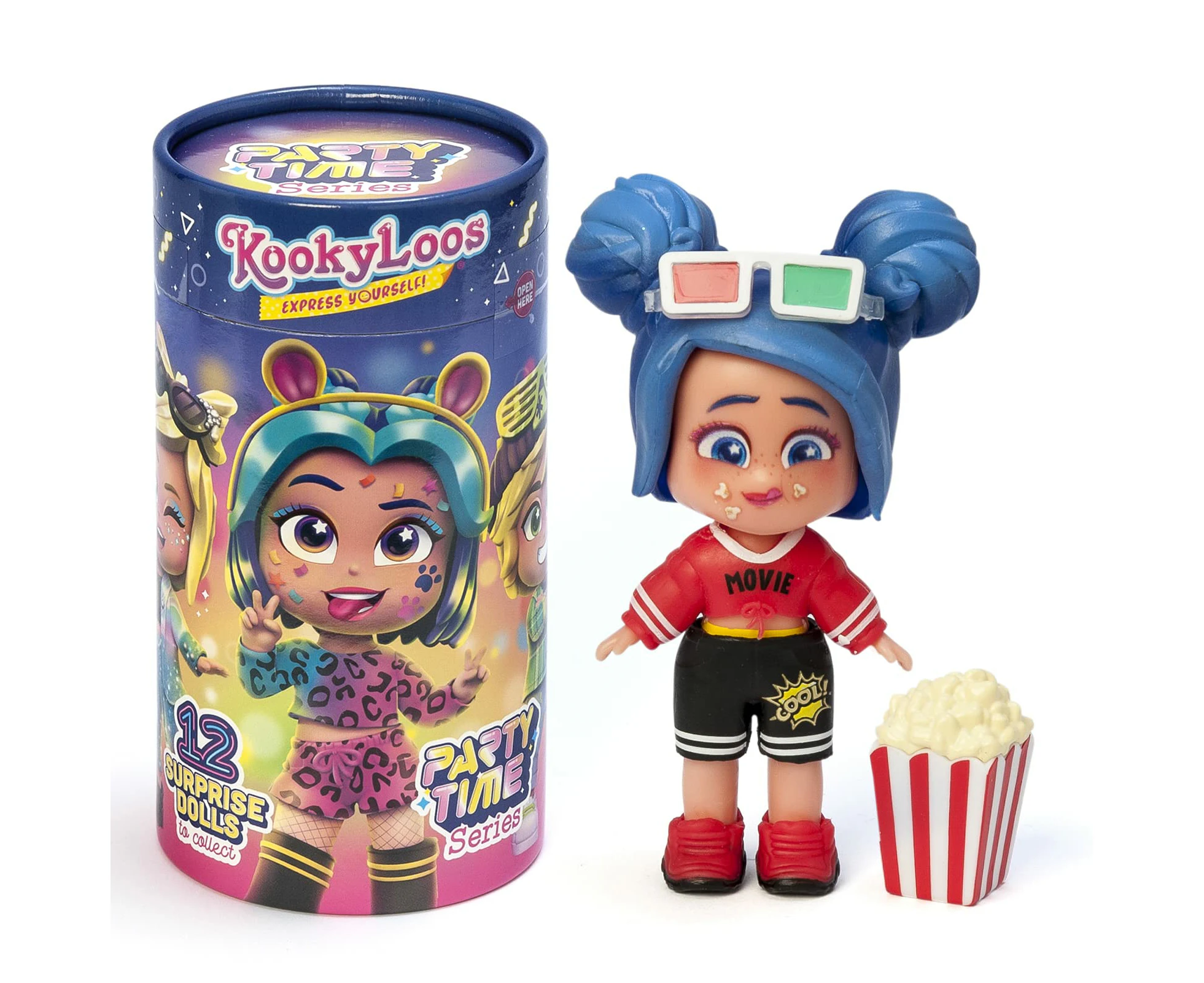 KOOKYLOOS Party Time Series – Surprise collectable dolls with fashion accessories, shoes, dresses and toys, with 3 funny expressions