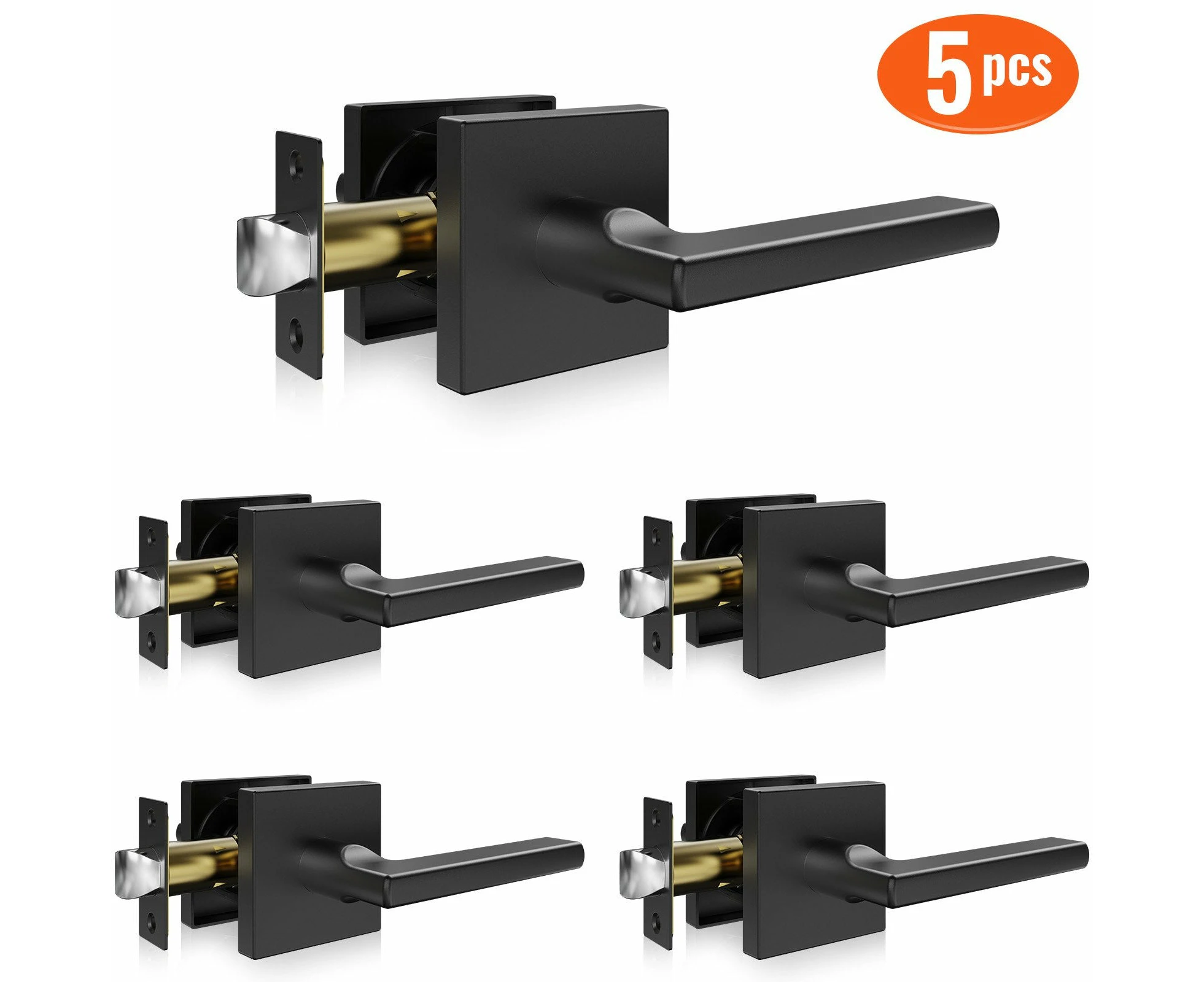 VEVOR Passage Door Handle, 5 Pack Matte Black Door Lever, Left or Right Handing