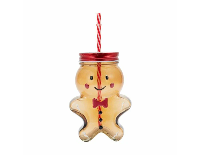 Gingerbread Drink Jar and Straw - Anko