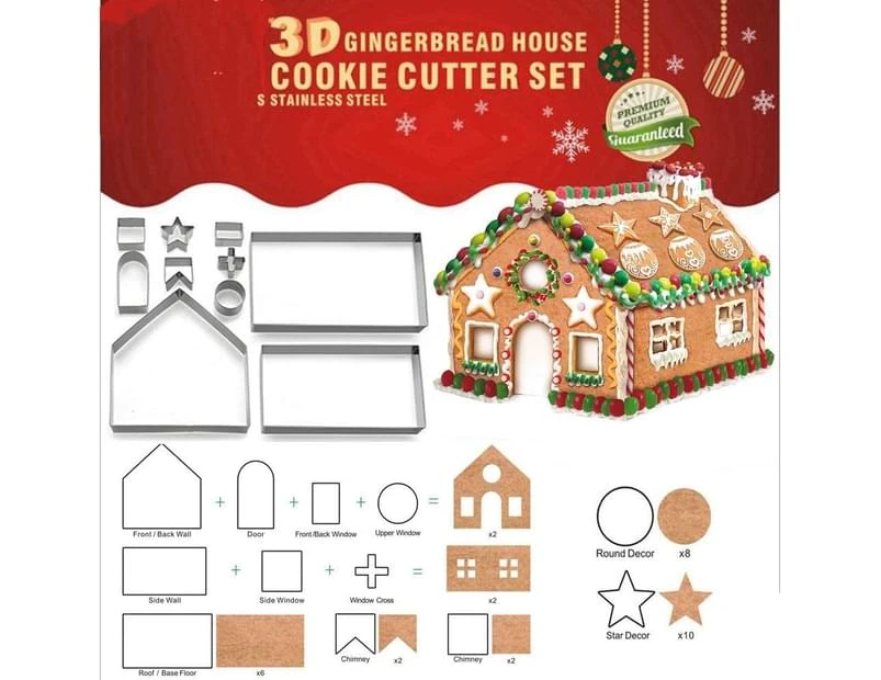 (Set of 10) Gingerbread House Cookie Cutter Set, Bake Your Own Small Christmas House Kit, Chocolate House, Haunted House, Gift Box Packaging