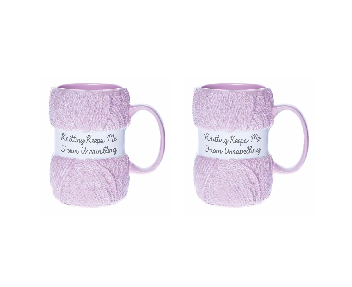 2PK Boxer Gifts Ceramic Knitting Coffee Mug w/ Handle Drinkware Unravelling Pink