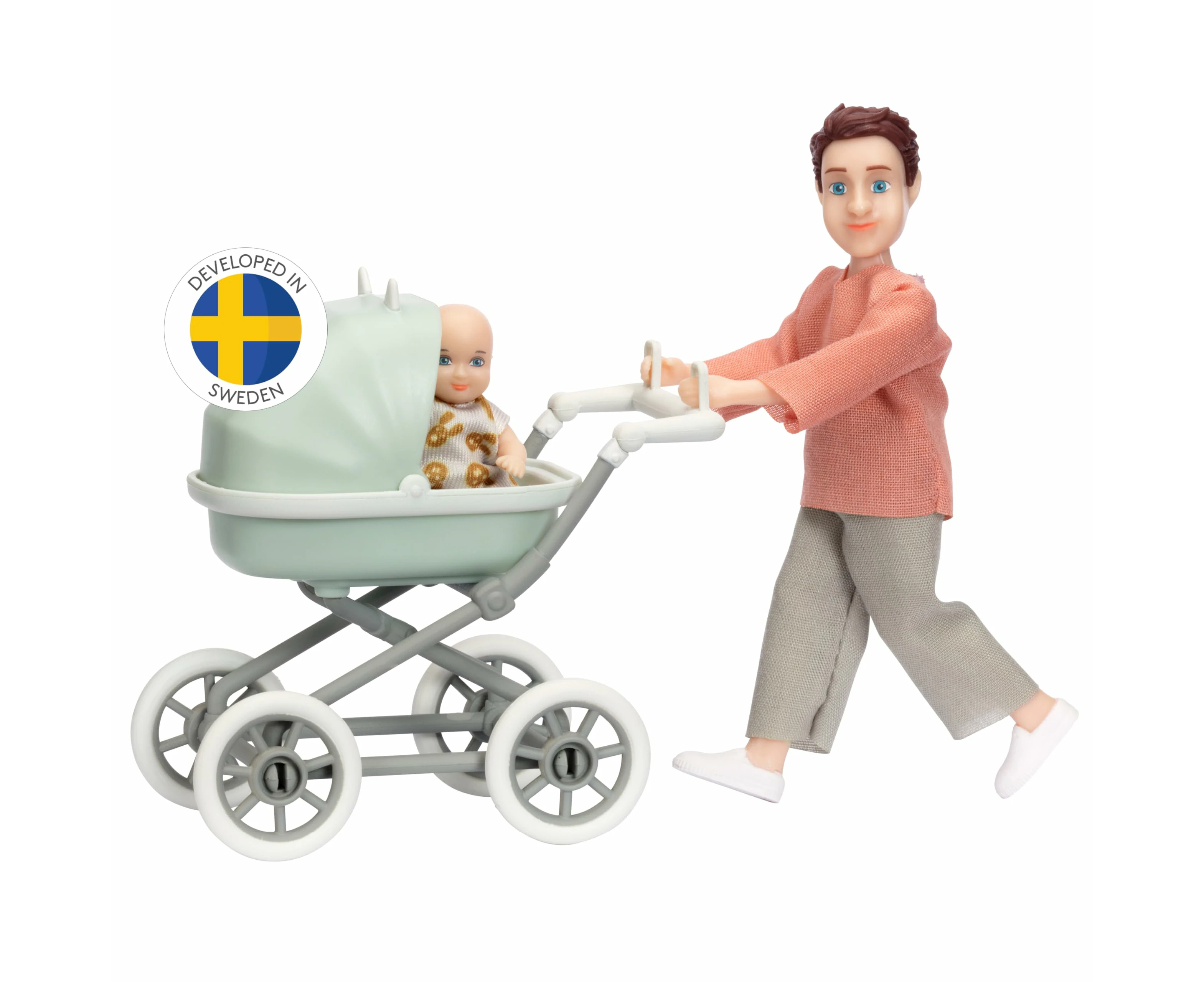 Lundby Dolls for Girls | Mini Dolls Pram | Doll House People  + Baby + Toy Baby Doll Pram for Dollhouse | Dolls House Accessories Furniture – Pushchair – A