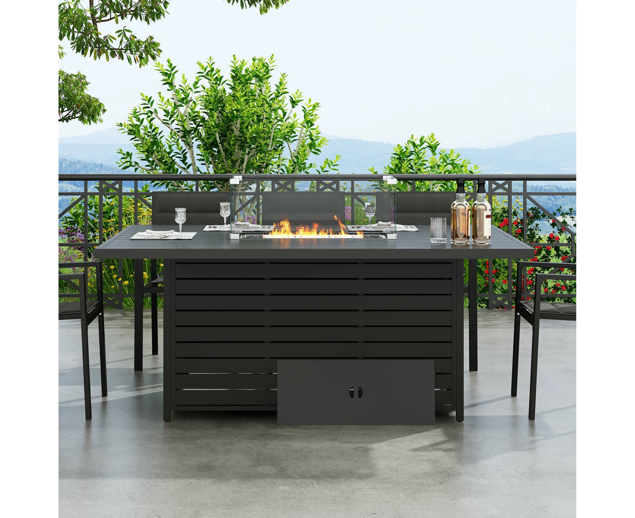 Dreamo Outdoor Rectangular Fire Pits Table- Charcoal