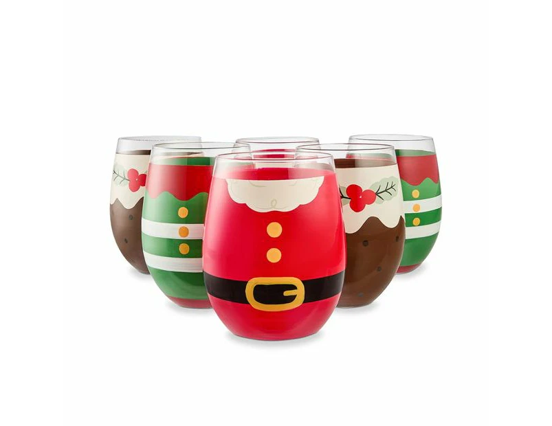 6 Christmas Stemless Glasses - Anko