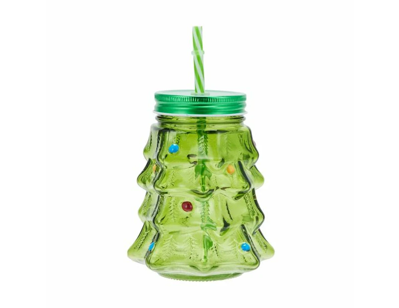 Christmas Tree Drink Jar and Straw - Anko