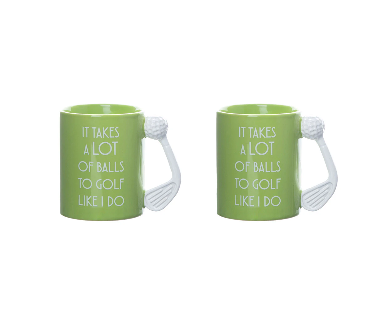 2PK Boxer Gifts Ceramic Golf Coffee Mug Drinkware Takes A Lot Of Balls Green