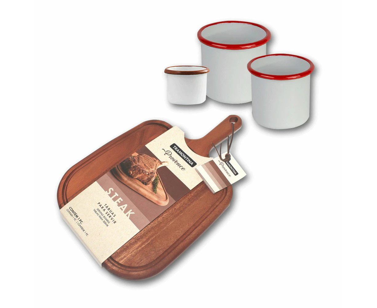 Urban Style African Mahogany Wood Serving Board w/ Chip & Dip Set White/Red