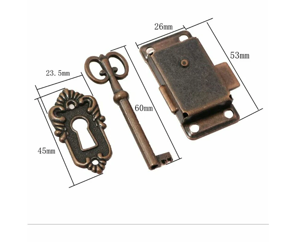 3Pcs Cabinet Lock Antique Lock Decorative Furniture Lock With Key For Jewelry Box/Wooden Box/Drawer/Cabinet/Antique Box（Bronze）