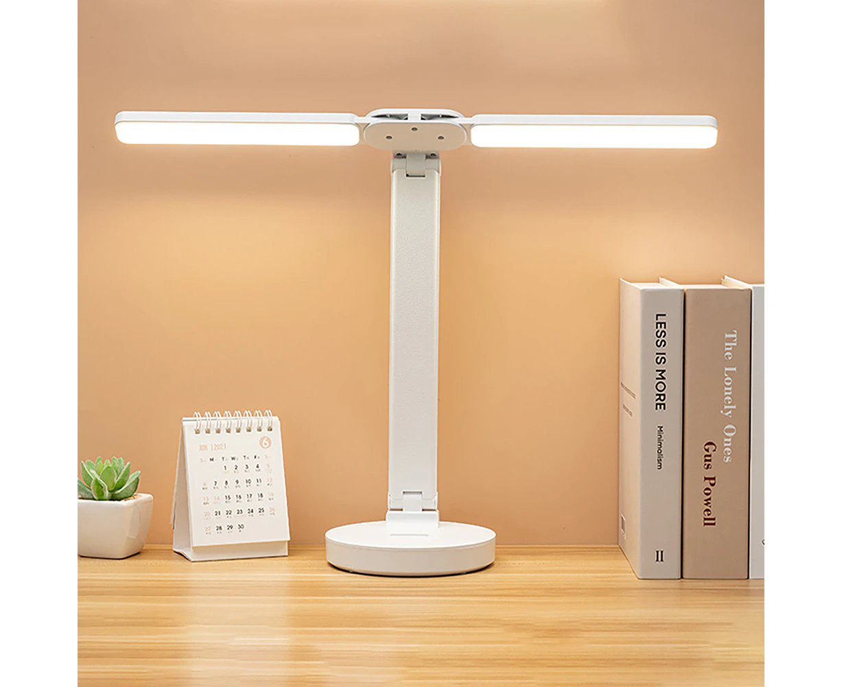 Led Double Head College Dorm Desk Lamp Eye Protection For Study Work Bedroom - White