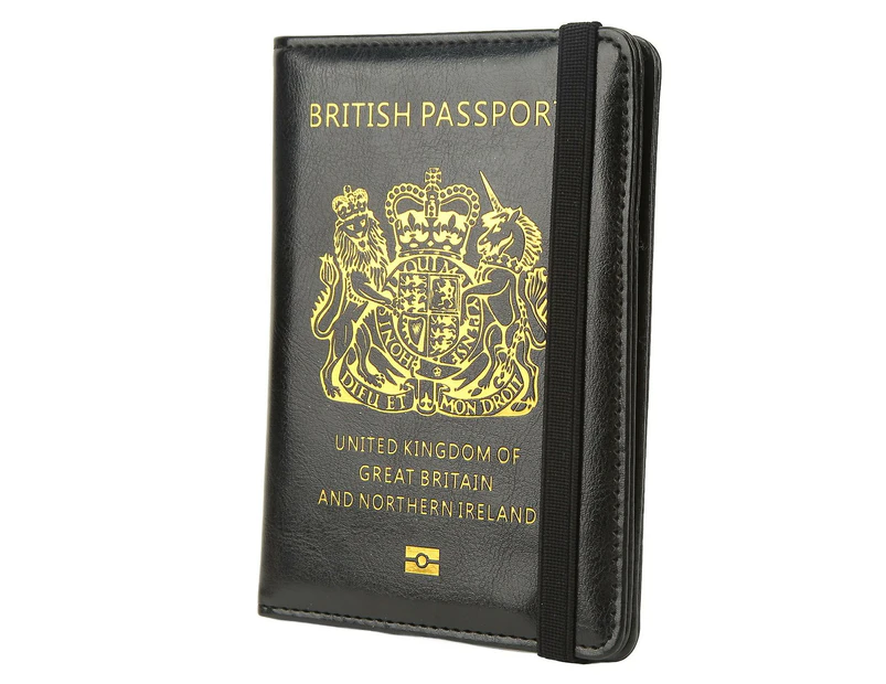 AntiTheft Waterproof British Passport Cover - Multicard Traveling Passport Case with Elastic Belt