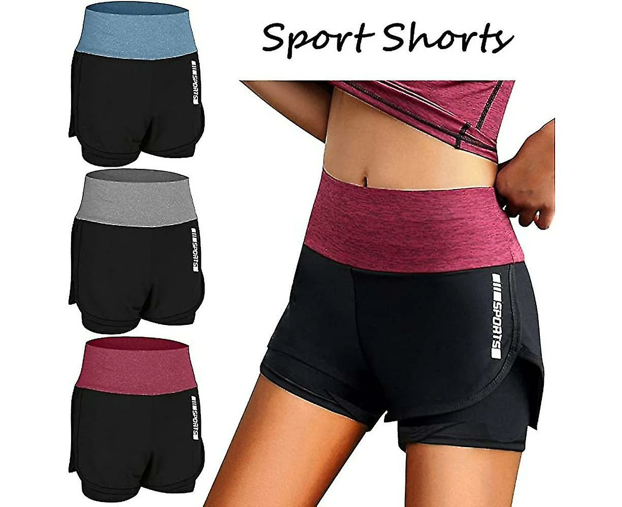 Women's Workout Gym 2 In 1 Shorts High Waist Quick Dry Yoga Fitness Gym Workout Shorts Sports Activewear Stretchy-Green