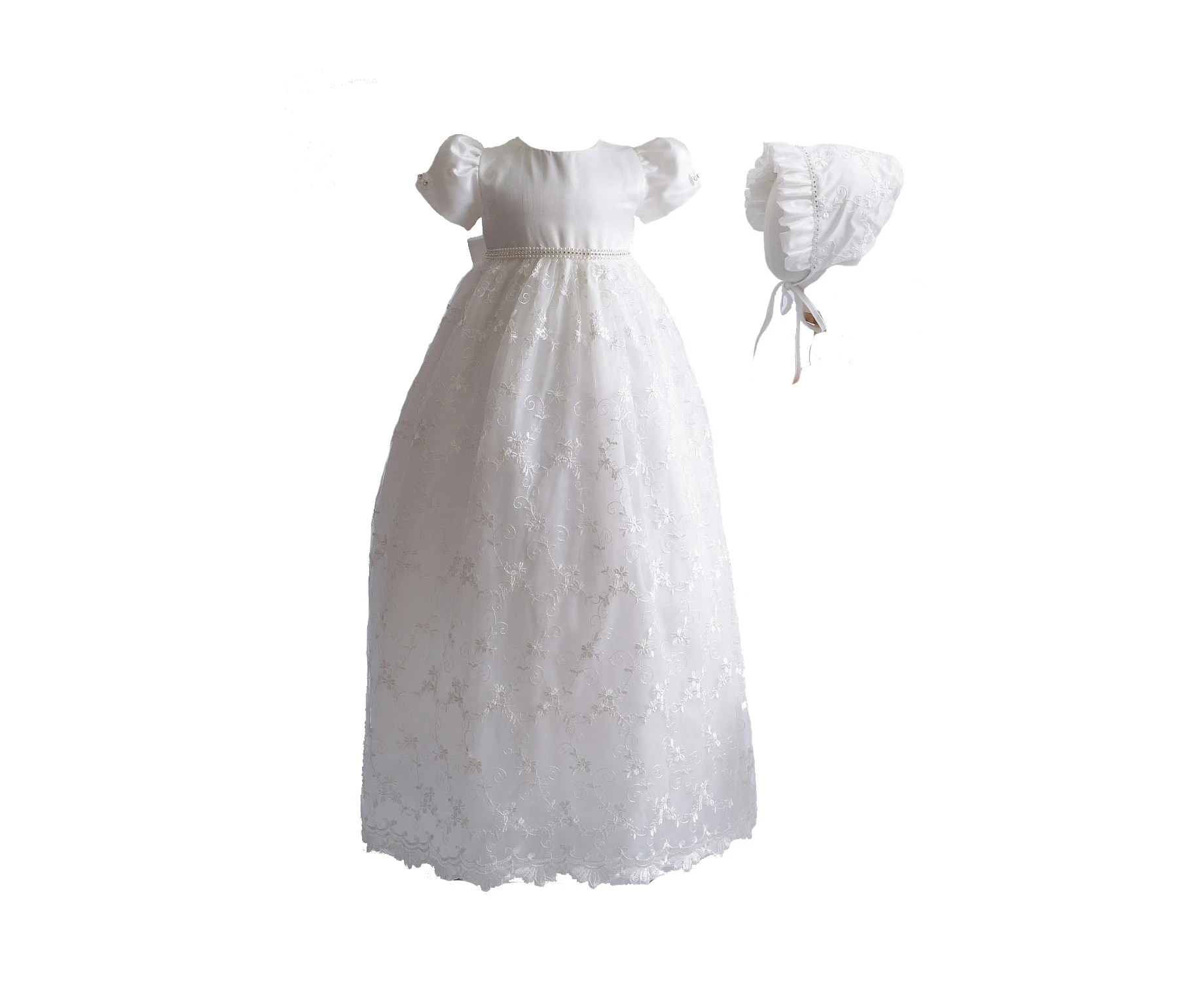 Lace Long Christening Gown with Bonnet