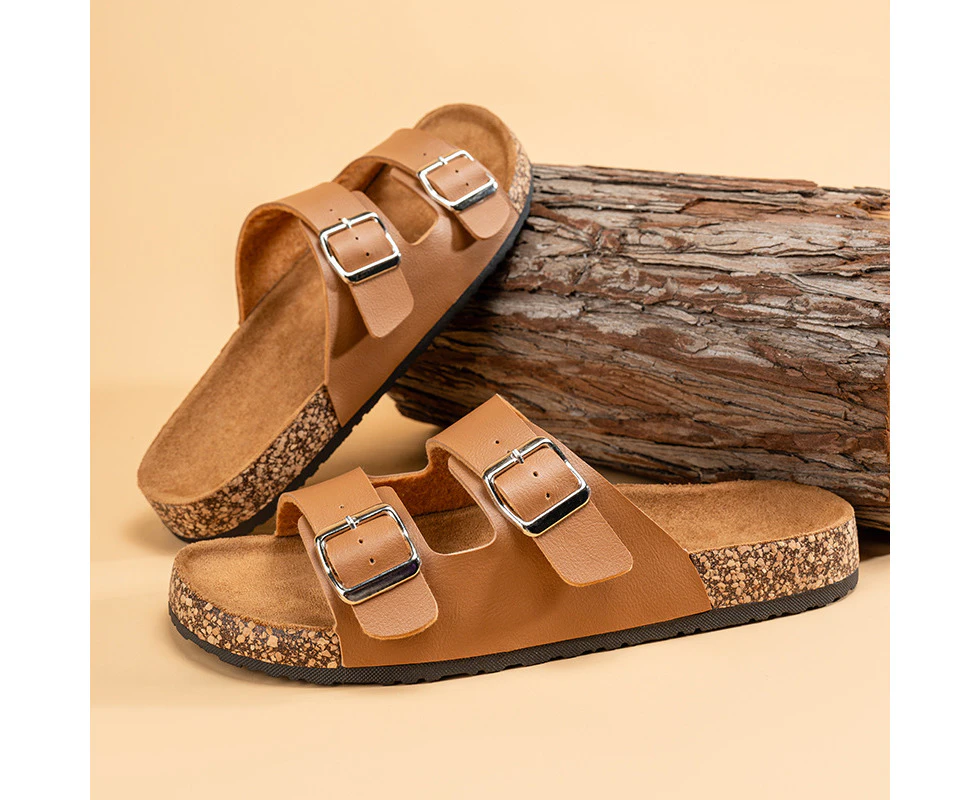 Men’s Cow Suede Leather Slide Sandals（Brown）