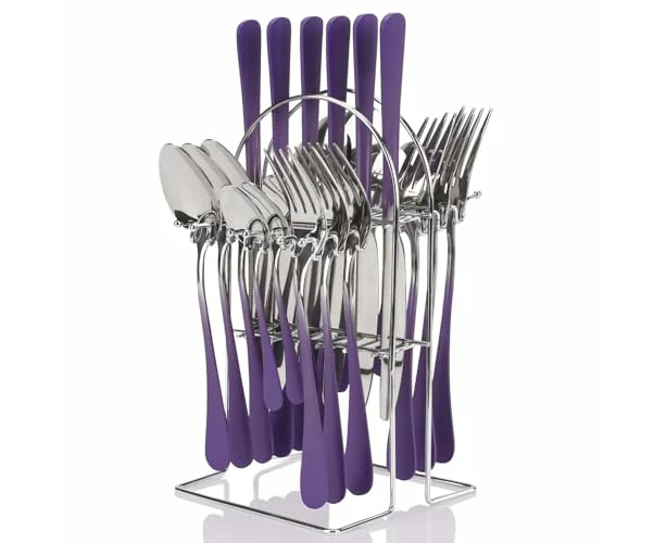 24 Pieces Flatware Set, Gradient Stainless Steel Cutlery Set with Silverware Holder, Modern Eating Tableware Set