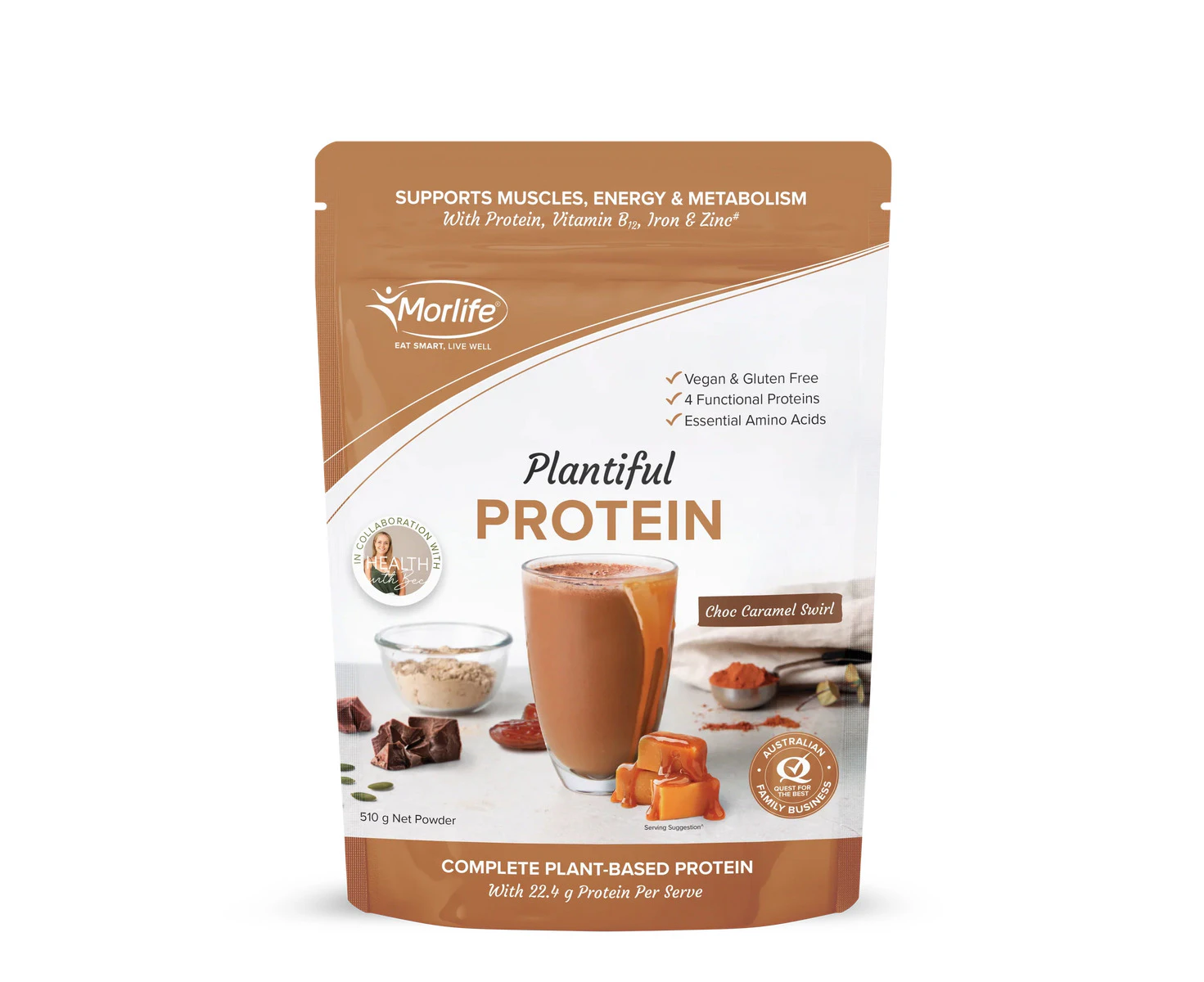 Morlife Plantiful Protein 510g Choc Caramel Swirl