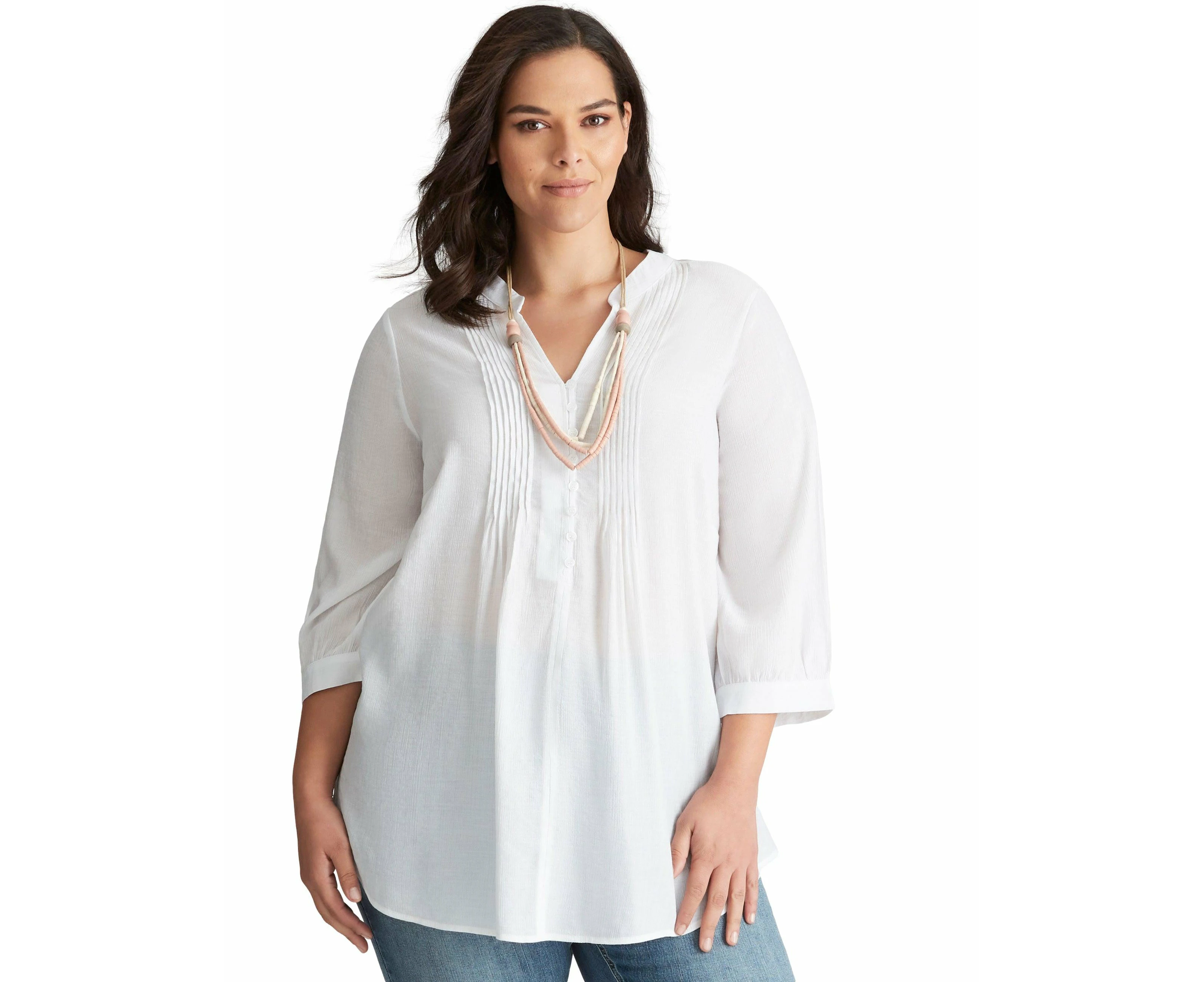 Autograph Womens Tops - Plus Size White Tunic - Summer - Relaxed Fit - Solid - Straight Sleeve - Length Long