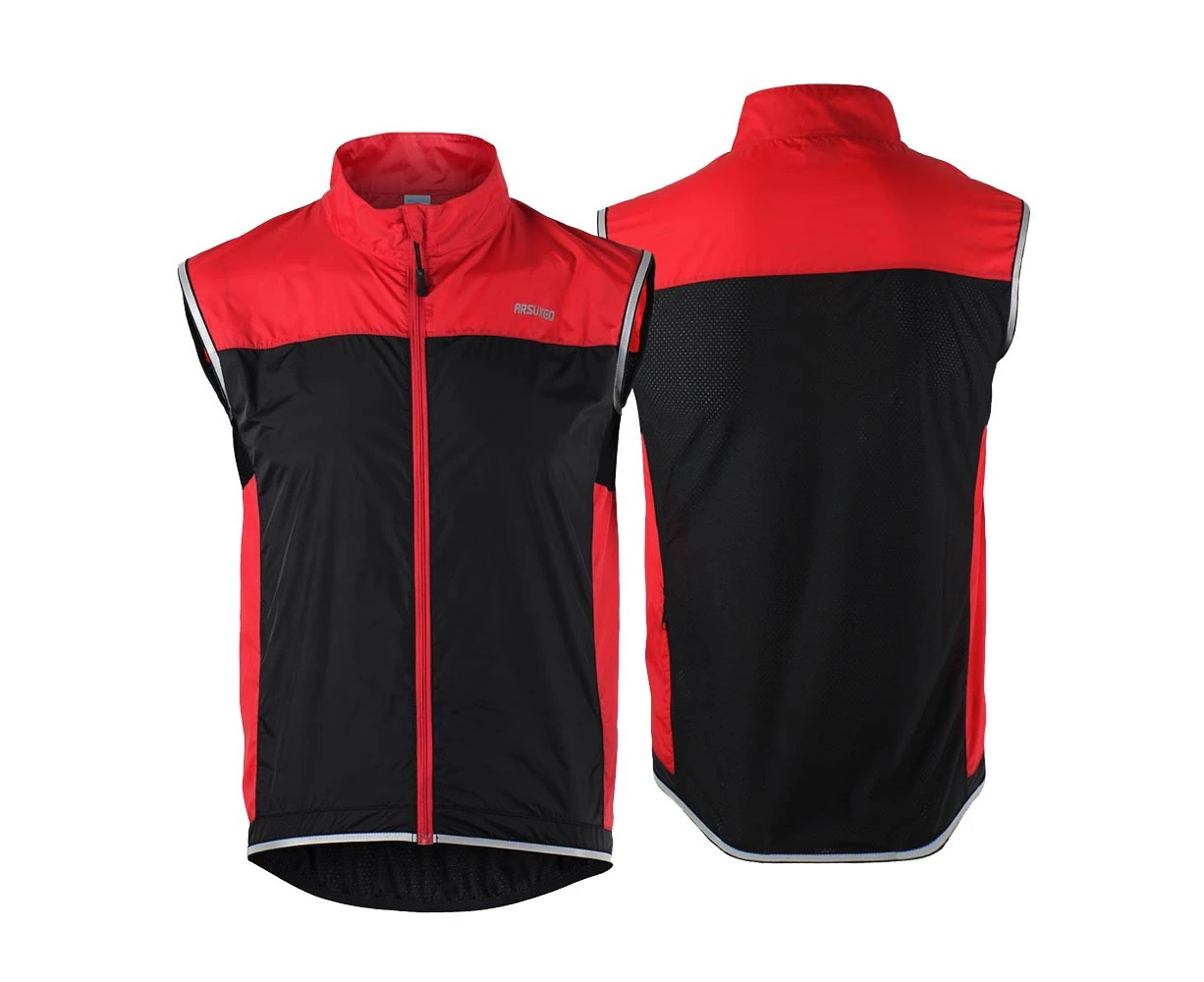 ARSUXEO Men's Ultrathin Lightweight Sleeveless Coat Jacket Bicycle Vest Windproof - Red