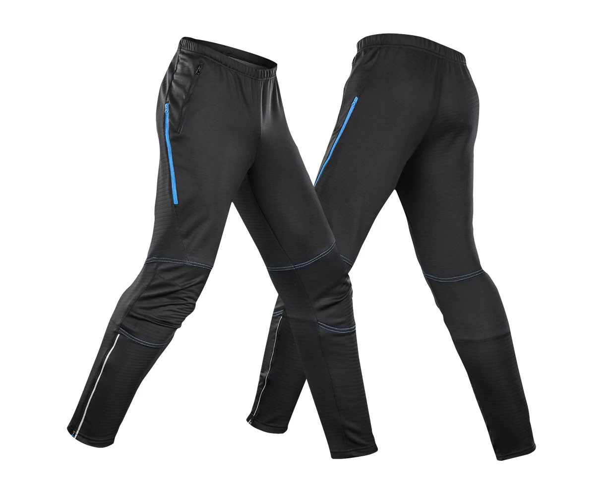 Lixada Men's Waterproof Cycling Pants Thermal Fleece Windproof - Blue/Black