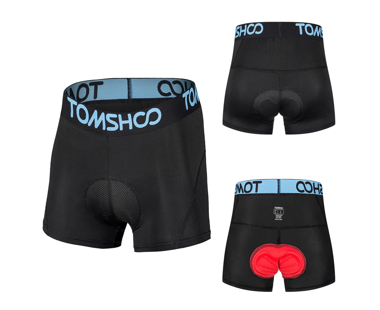 TOMSHOO Men's 3D Padded Bicycle Cycling Underwear - Blue and Black