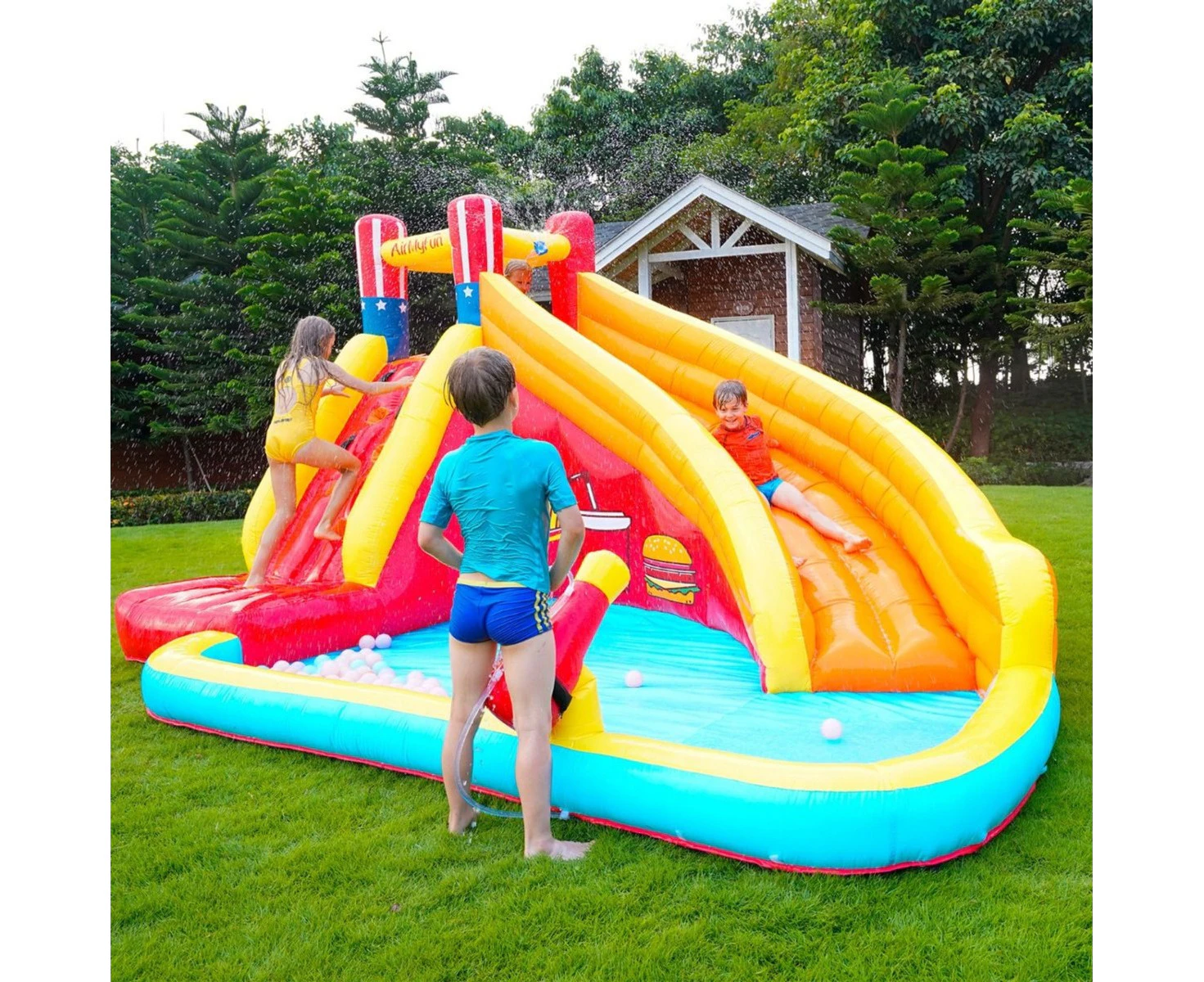 Air My Fun Summer Time Jumping Castle with Slide and Shooting Gun