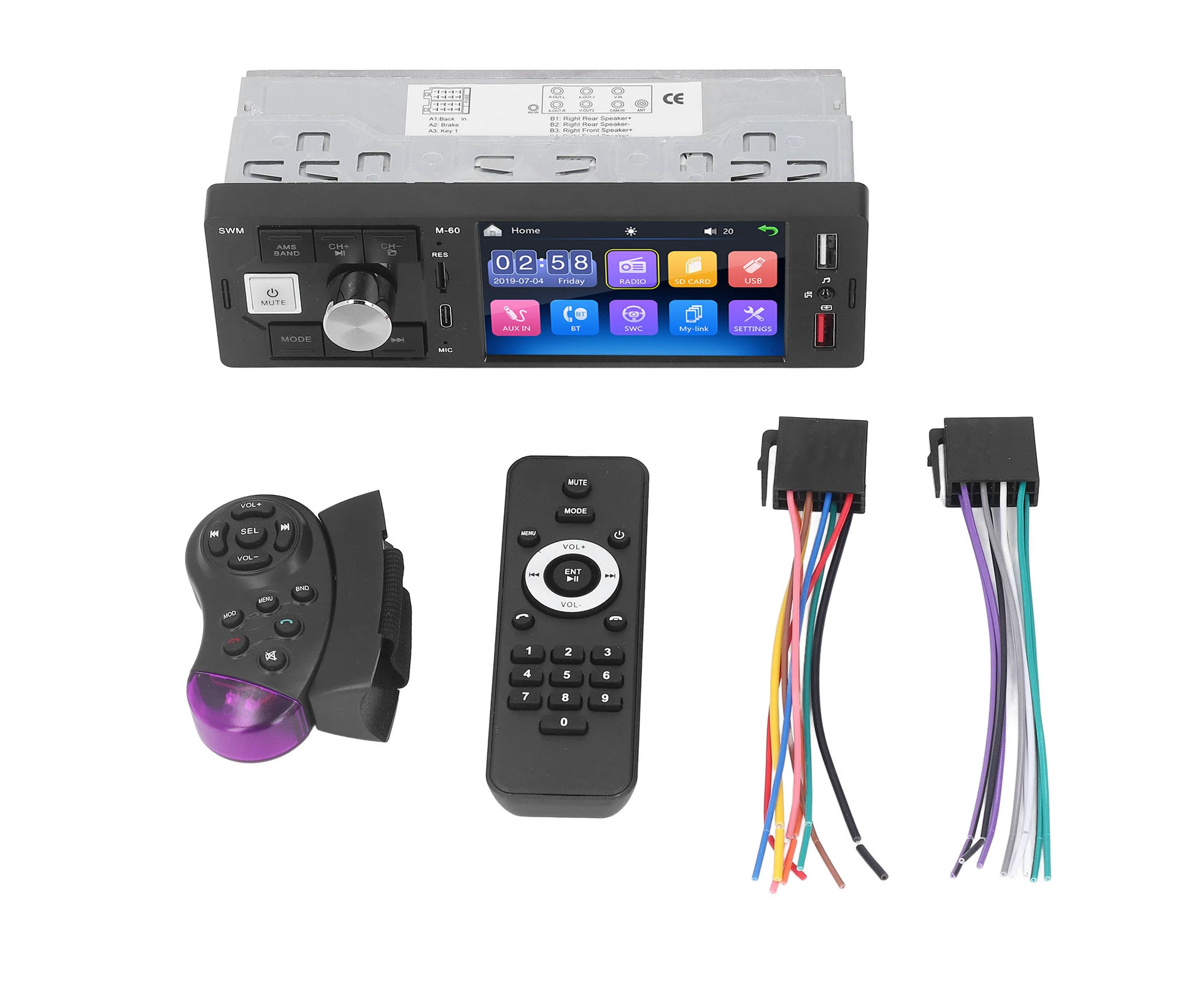 4In Touchscreen Car Stereo Receiver 7 Color Key Lights Aux In Mp5 Multimedia Player