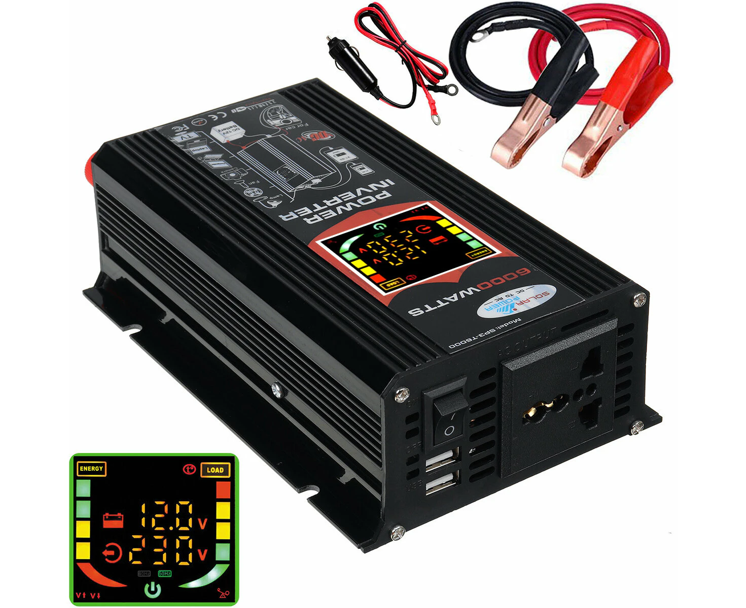 2000w Peak Car Power Inverter Dc 12v To Ac 110v/220v Dual Usb With Lcd Display - 12v-220v