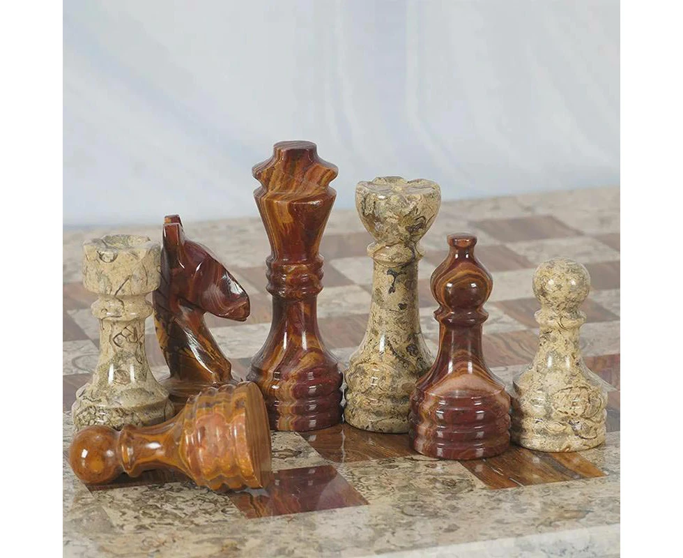 Classic Marble 30cm Chess Set - coral and red chess set  Marble Chess Pieces 3.5 Inch King Figures Handmade 32 Chess Figures - Suitable for 16-20 Inch C...