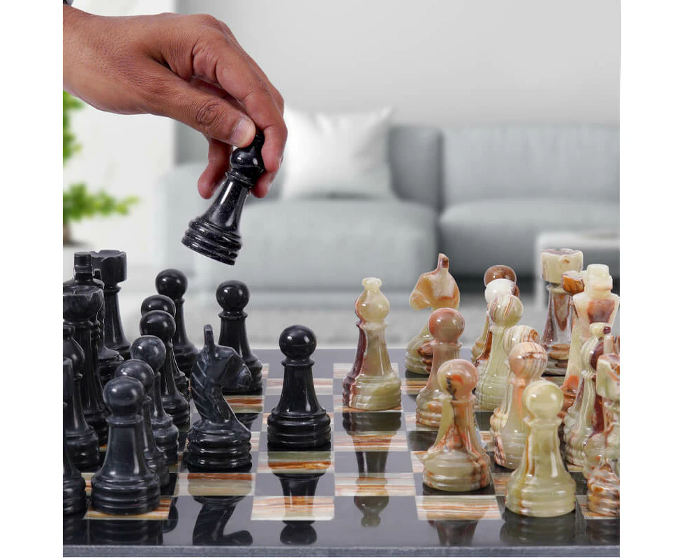 Classic Marble 38cm Chess Set Black and Green- Marble Chess Pieces 3.5 Inch King Figures Handmade 32 Chess Figures - Suitable for 16-20 Inch Chess Game ...